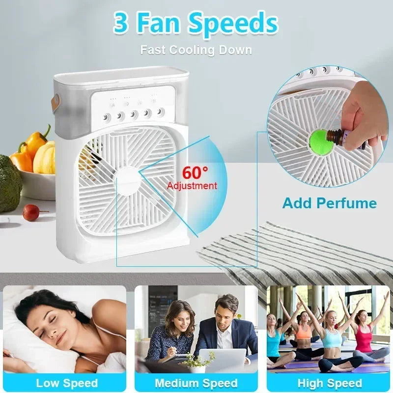 3 In 1 Fan Air Conditioner Household Small Air Cooler LED Night Light Portable Humidifier Air Adjustment Fan Office Home Fan New