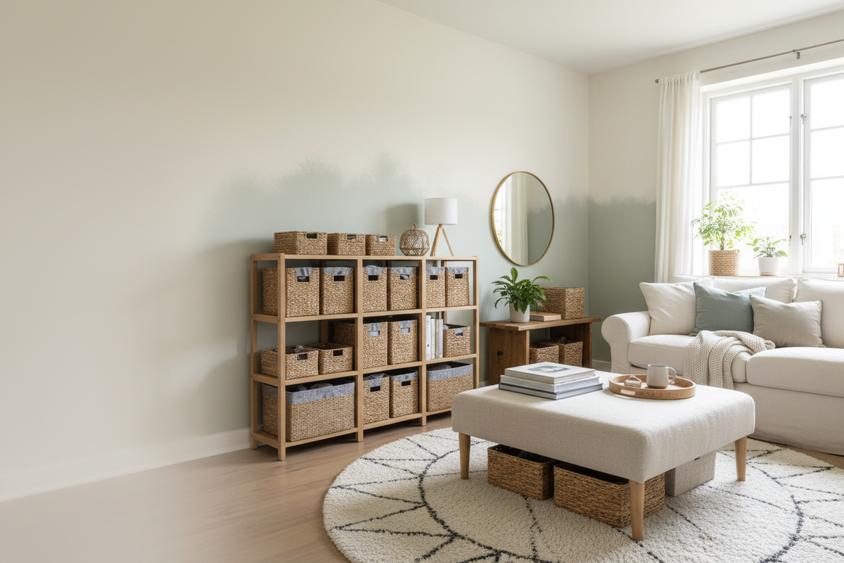 Photorealistic small-space living room background